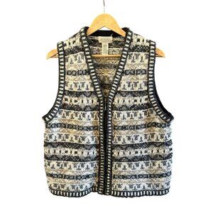 Vintage St. Johns Bay Gray Wool Blend Nordic Fair Isle Zip Up Winter Vest Large